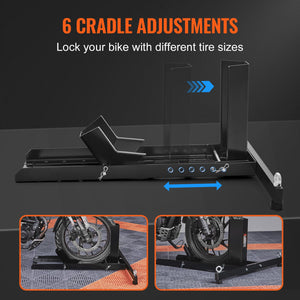 Motorcycle Wheel Chock Upright | 816.5kg Capacity | Heavy Duty Steel Front Wheel Stand | 6 Adjustable Holes | Fits 381-558.8mm Off-Road & Standard Motorcycles