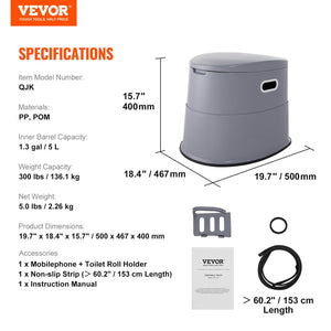 Portable Camping Toilet | 5L Detachable Bucket, Paper Holder & Dual Lids | Travel Toilet for Outdoor & Road Trips