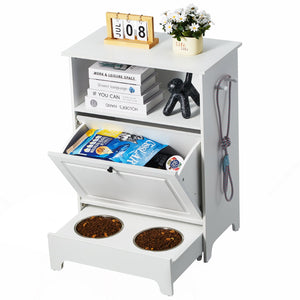 Pet Feeding Station | 2 Elevated Dog Bowls with Food & Toy Storage Cabinet | Wooden Pet Furniture