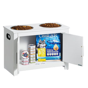 Pet Feeding Station | Raised Dog Bowls with Food & Toy Storage Cabinet