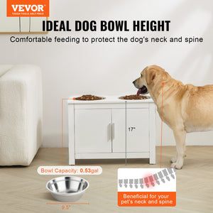 Pet Feeding Station | Raised Dog Bowls with Food & Toy Storage Cabinet