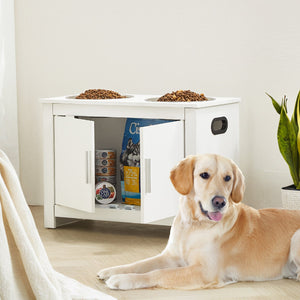 Pet Feeding Station | Raised Dog Bowls with Food & Toy Storage Cabinet