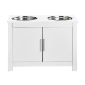 Pet Feeding Station | Raised Dog Bowls with Food & Toy Storage Cabinet