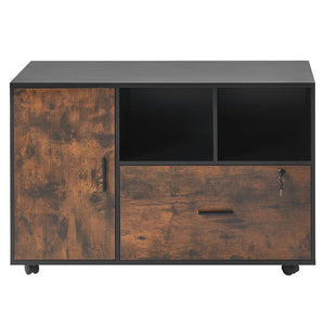 Lockable File Cabinet | Rustic Brown Mobile Wooden Office Storage