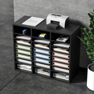 Wood Literature Organizer | Adjustable File Sorter | 24 Compartments | Black