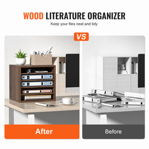 Wood Literature Organizer | Adjustable File Sorter | 5 Compartments | Brown
