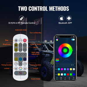 LED Whip Lights 2 Pack 3FT | APP & RF Remote Control | Waterproof RGB Chasing Whips with 4 Flags | For UTV, ATV, Off-Road & Trucks