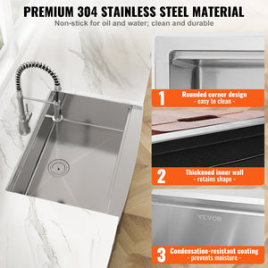 Farmhouse Kitchen Sink | 36" 304 Stainless Steel Drop-In with Ledge & Accessories | Top Mount Single Bowl Basin