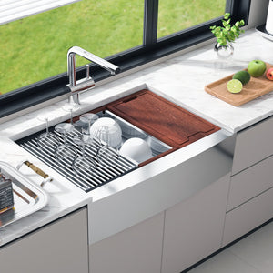 Farmhouse Kitchen Sink | 36" 304 Stainless Steel Drop-In with Ledge & Accessories | Top Mount Single Bowl Basin
