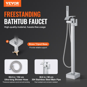 Freestanding Bathtub Faucet | Floor-Mount Tub Filler with Swivel Spout & Shower Mixer | 2 Water Modes