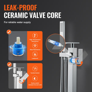 Freestanding Bathtub Faucet | Floor-Mount Tub Filler with Swivel Spout & Shower Mixer | 2 Water Modes