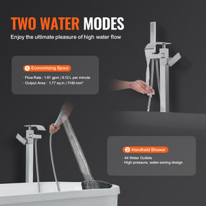 Freestanding Bathtub Faucet | Floor-Mount Tub Filler with Swivel Spout & Shower Mixer | 2 Water Modes