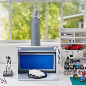 Portable Airbrush Spray Booth | Hobby Paint Booth Kit with 4 LED Lights | Dual Fans, Turntable & Extension Hose for Model & Craft Painting