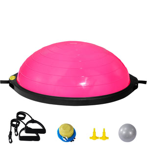 Half Exercise Ball Trainer 26 Inch | 1500lbs Capacity Balance Ball with Resistance Bands & Foot Pump | Strength Training & Yoga Fitness Ball | Pink
