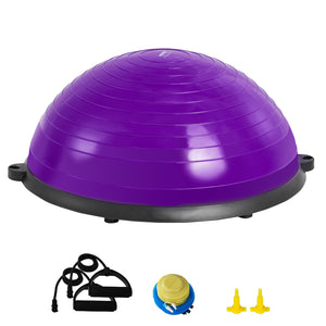 Half Exercise Ball Trainer 23 Inch | Stability Balance Trainer with Resistance Bands & Pump | 660lbs Capacity | Purple
