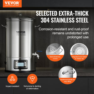 Electric Brewing System 8 Gallon | All-in-One Home Beer Brewer with Glass Lid & Spigot