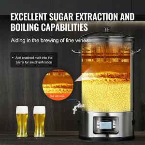Electric Brewing System 8 Gallon | All-in-One Home Beer Brewer with Glass Lid & Spigot
