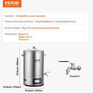 Electric Brewing System 8 Gallon | All-in-One Home Beer Brewer with Glass Lid & Spigot