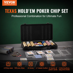 Poker Chip Set 300 Piece | 14g Clay Chips with Cards, Buttons & Dice in Carry Case