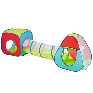 Kids Play Tent | 3-in-1 Tunnel & Playhouse | Indoor/Outdoor Red Yellow Blue Pop-Up Set with Carry Bag