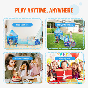 Kids Play Tent | 3-in-1 Tunnel & Playhouse with Basketball Hoop | Ocean Theme Indoor/Outdoor Set