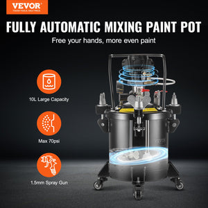 Spray Paint Pressure Pot | 10L/2.5gal Tank | Automatic Stirring 70 PSI for Industrial Painting