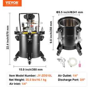 Spray Paint Pressure Pot | 10L/2.5gal Tank | Automatic Stirring 70 PSI for Industrial Painting