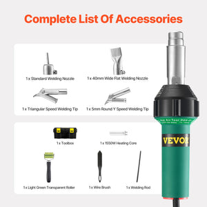 Plastic Welder | 1600W PVC/TPO Heat Gun Torch with 9 Accessories
