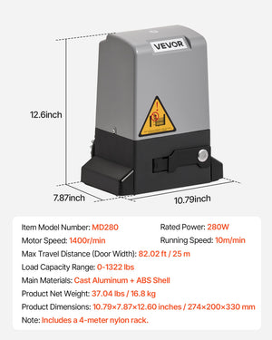 Sliding Gate Opener 280W | 816kg Capacity | Chain Drive with Infrared Sensor