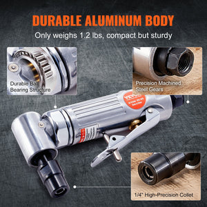 Air Angle Die Grinder 1/4" | Right Angle 90° Pneumatic Grinder | 20000RPM | Includes 24 Grinding & Polishing Discs