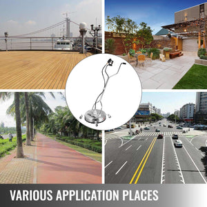 Pressure Washer Surface Cleaner 20 Inch | 4000 PSI Max | Stainless Steel with 3/8" Quick Connector, Casters & 3 Nozzles | 10.5 GPM Rotary Cleaning Head for Driveways & Patios