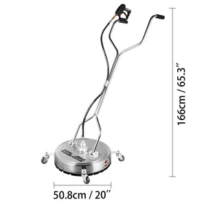 Pressure Washer Surface Cleaner 20 Inch | 4000 PSI Max | Stainless Steel with 3/8" Quick Connector, Casters & 3 Nozzles | 10.5 GPM Rotary Cleaning Head for Driveways & Patios