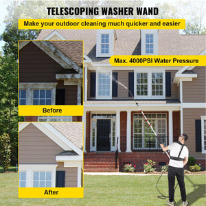 Telescoping Pressure Washer Wand 20FT | 5-Section Adjustable Length | Max 4000 PSI | 3/8" Quick Connection | Includes 5 Nozzles & Belt | For Roof, Fence & Gutter Cleaning | Silver