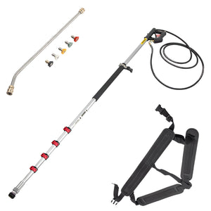 Telescoping Pressure Washer Wand 20FT | 5-Section Adjustable Length | Max 4000 PSI | 3/8" Quick Connection | Includes 5 Nozzles & Belt | For Roof, Fence & Gutter Cleaning | Silver