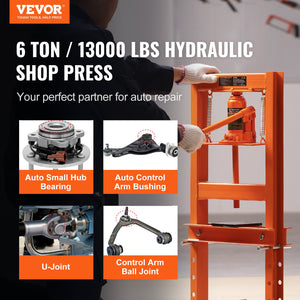 Hydraulic Shop Press | 6-Ton H-Frame Benchtop Press with Plates