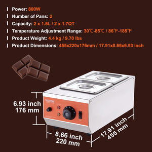 Chocolate Tempering Machine | Dual Tank 800W Stainless Steel Melter with Temperature Control