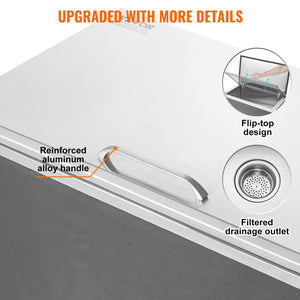 Drop-In Ice Chest 24"x20"x15" | Stainless Steel 40qt Cooler Bin with Hinged Lid & Drain