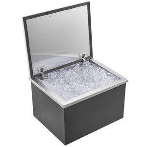 Drop-In Ice Chest 20"x16"x13" | Stainless Steel 40qt Outdoor Kitchen Ice Bin with Hinged Cover & Drain