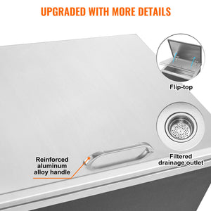 Drop-In Ice Chest 20"x16"x13" | Stainless Steel 40qt Outdoor Kitchen Ice Bin with Hinged Cover & Drain