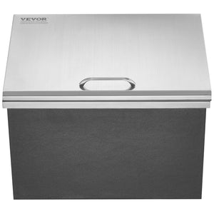 Drop-In Ice Chest 20"x16"x13" | Stainless Steel 40qt Outdoor Kitchen Ice Bin with Hinged Cover & Drain