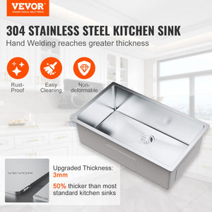 Kitchen Sink Set | 30" 304 Stainless Steel Drop-In & Undermount | Pack of 3 with Accessories for Workstation, RV, Prep Kitchen
