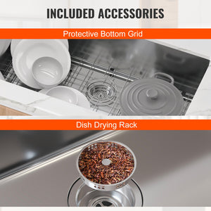 Kitchen Sink Set | 30" 304 Stainless Steel Drop-In & Undermount | Pack of 3 with Accessories for Workstation, RV, Prep Kitchen