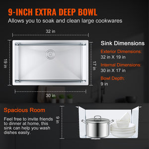 Kitchen Sink Set | 32" 304 Stainless Steel Drop-In & Undermount | Pack of 3 with Accessories for Workstation, RV, Prep Kitchen, Bar