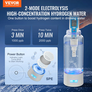 Hydrogen Water Bottle Generator 380ml | SPE Technology Hydrogen Rich Water Maker | Portable Ionizer with Nasal Inhalation Tube & Self-Cleaning