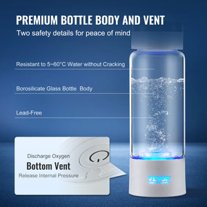 Hydrogen Water Bottle Generator 380ml | SPE Technology Hydrogen Rich Water Maker | Portable Ionizer with Nasal Inhalation Tube & Self-Cleaning