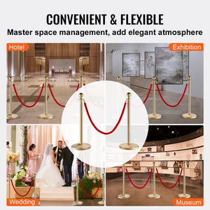Crowd Control Stanchions 4 Pack | Stainless Steel Posts with 3 x 5FT Red Velvet Ropes | Queue Barriers for Weddings, Museums & Events