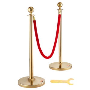 Crowd Control Stanchions 4 Pack | Stainless Steel Posts with 3 x 5FT Red Velvet Ropes | Queue Barriers for Weddings, Museums & Events