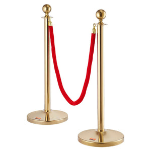 Stanchion Posts 6 Pack | Stainless Steel Queue Barrier with 4 Red Velvet Ropes | Fillable Base & Ball Top | For Weddings, Events & Museums
