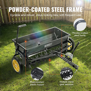 Broadcast Spreader 100LB | Tow-Behind Poly Drop Spreader with Aerator & Seeder