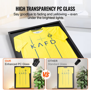 Jersey Display Frame Case 590x790x40mm | Lockable Sports Jersey Shadow Box with UV-Resistant PC Glass & Hangers | For Football, Basketball, Baseball & Hockey Shirts
